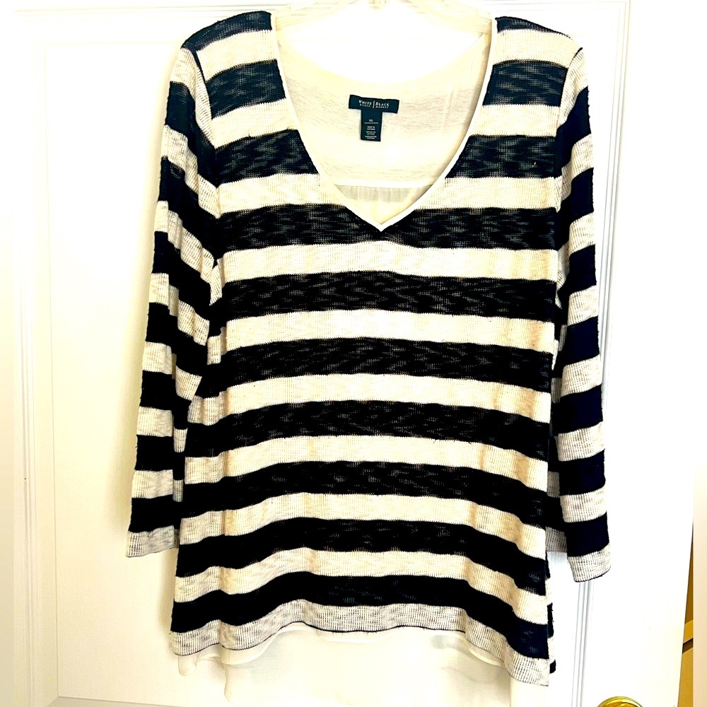 WHBM black and white striped top, cute , nice design on the back of the shirt XL